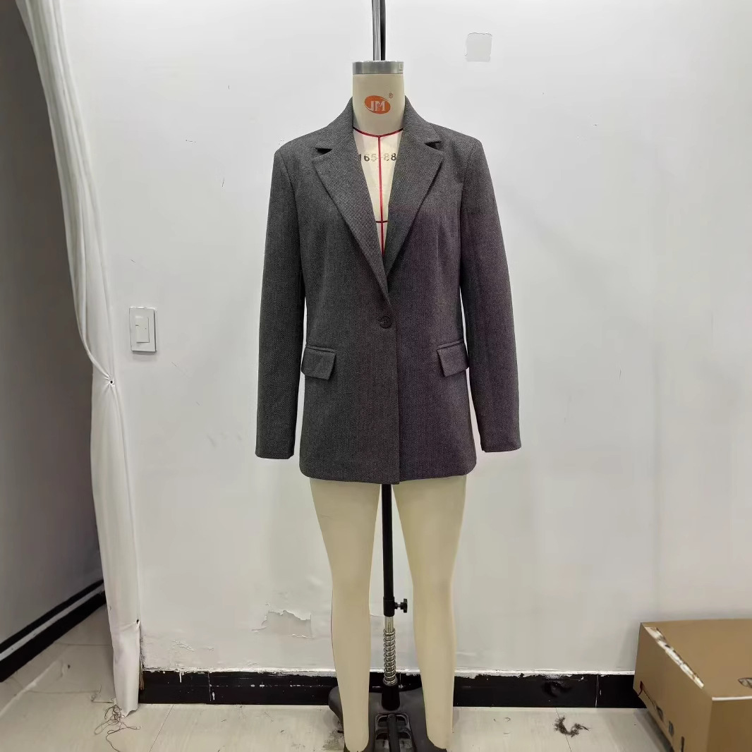 Women's Wool Blend Twill Lapel Blazer Suit Jacket - Image 2