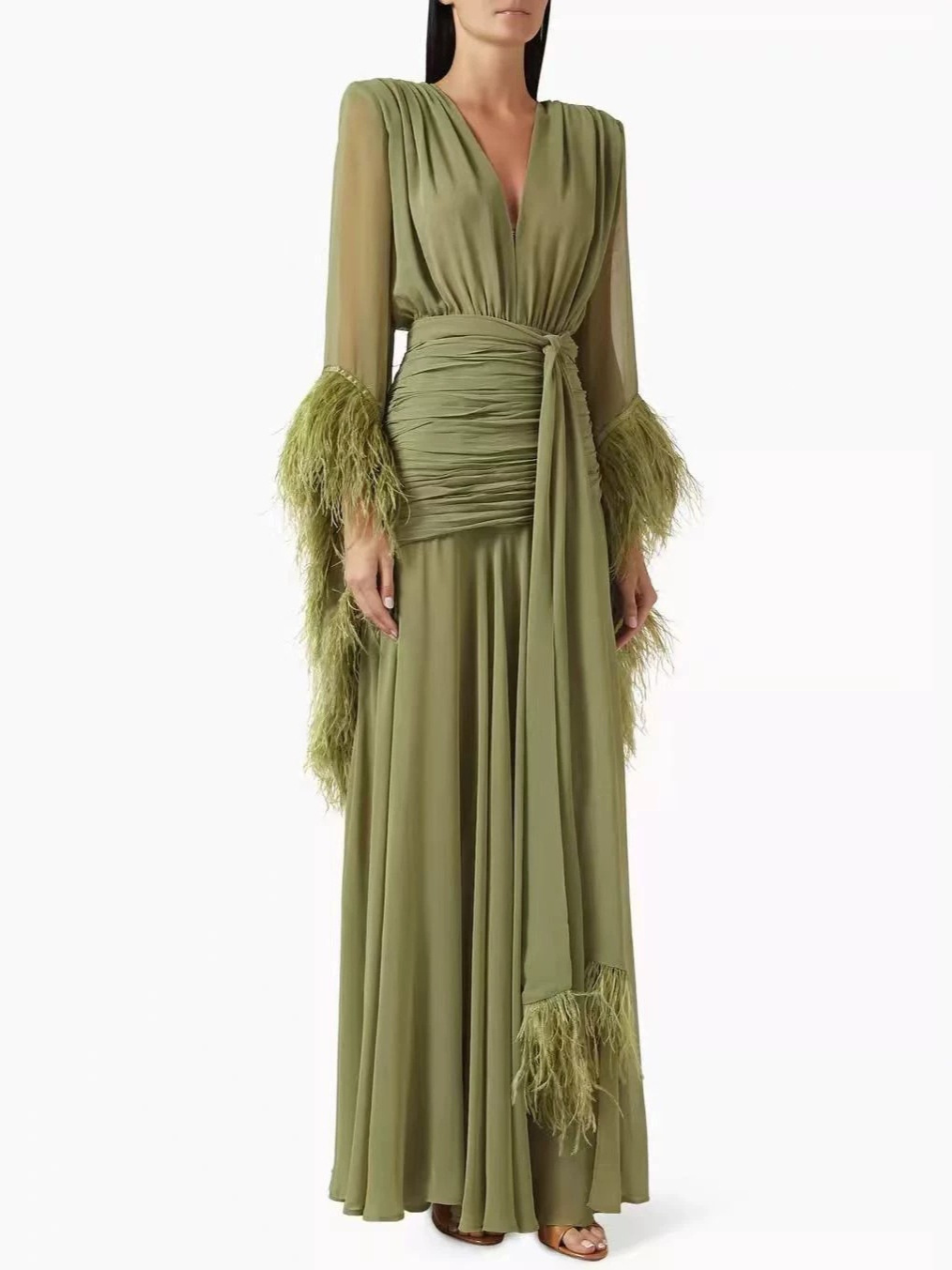 Elegant Solid Color Long Sleeve Evening Dress