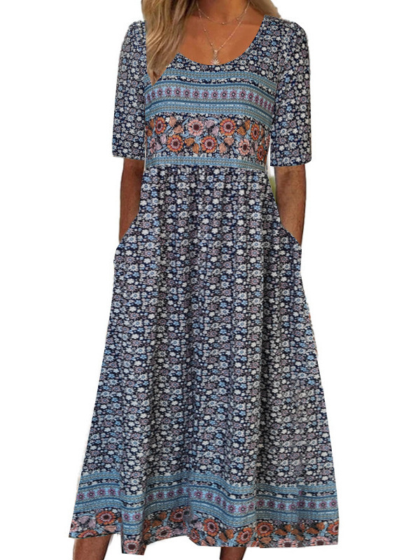 Womens Floral Print Bohemian Maxi Dress