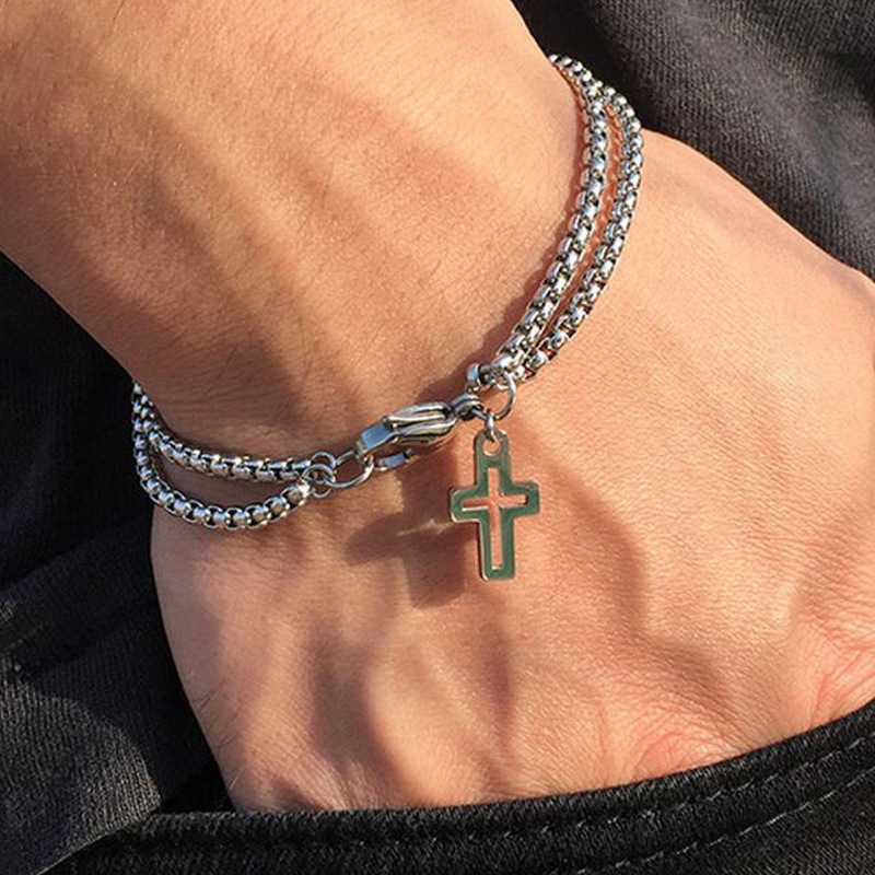 Men's stainless steel bracelet double-layer personalized fashion bracelet