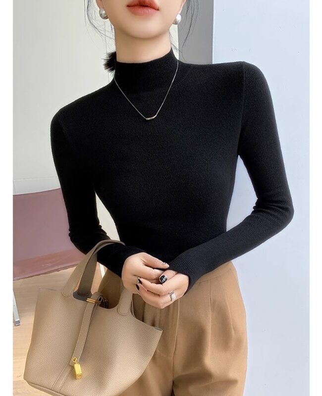 The Hermione Winter and Autumn Black Style Semi High Neck Knitted Top Detail – La Rose Couture Tops & Blouses