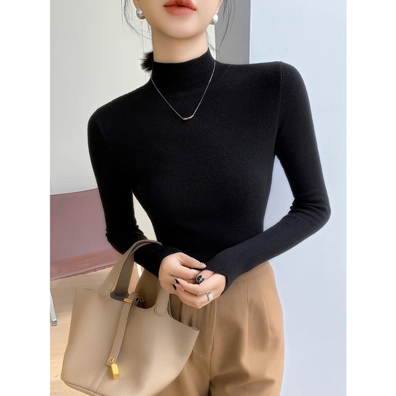 Winter and autumn black style semi-high-neck knitted women's top - Image 3