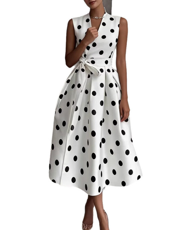 The Adrienne Elegant Polka Dot Slimming Dress Detail – La Rose Couture Dresses & Gowns