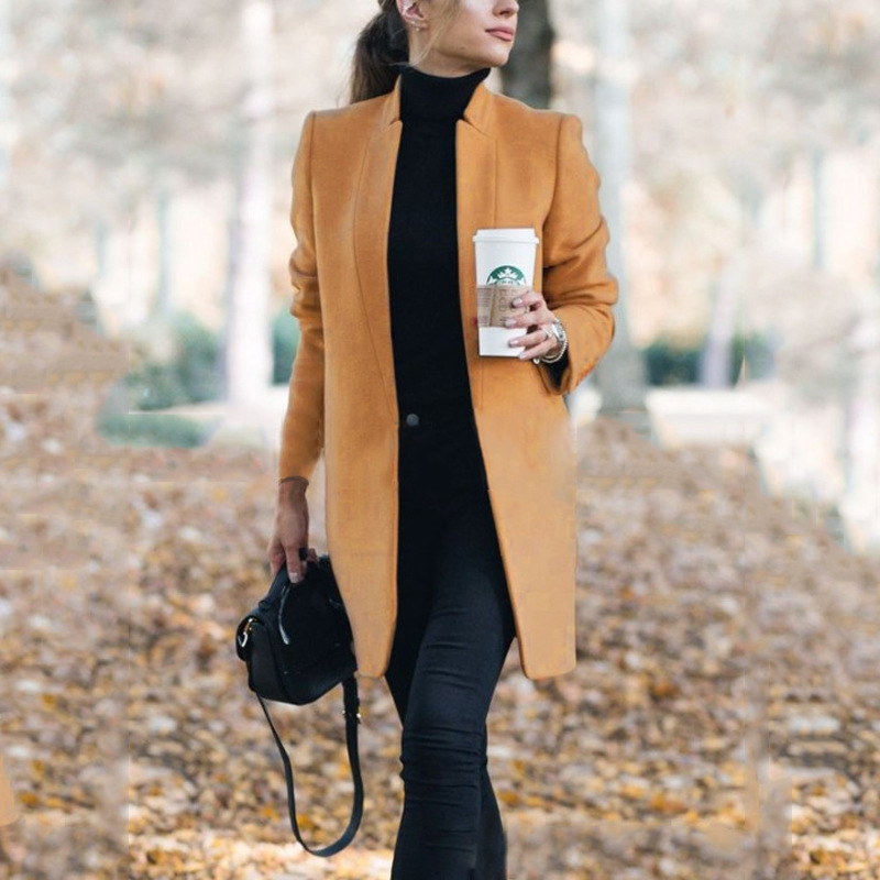 Women's Stand Collar Wool Blend Coat - Image 4