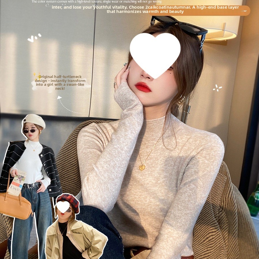 Women's Slim Fit Half-High Collar Knit Pullover Long Sleeve Sweater - Image 5