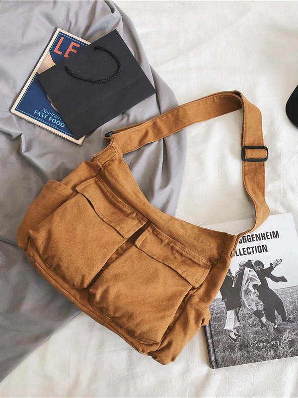 Canvas Messenger Bag Large Capacity Crossbody Shoulder Bag Casual Street Style Soft Unlined - Image 3