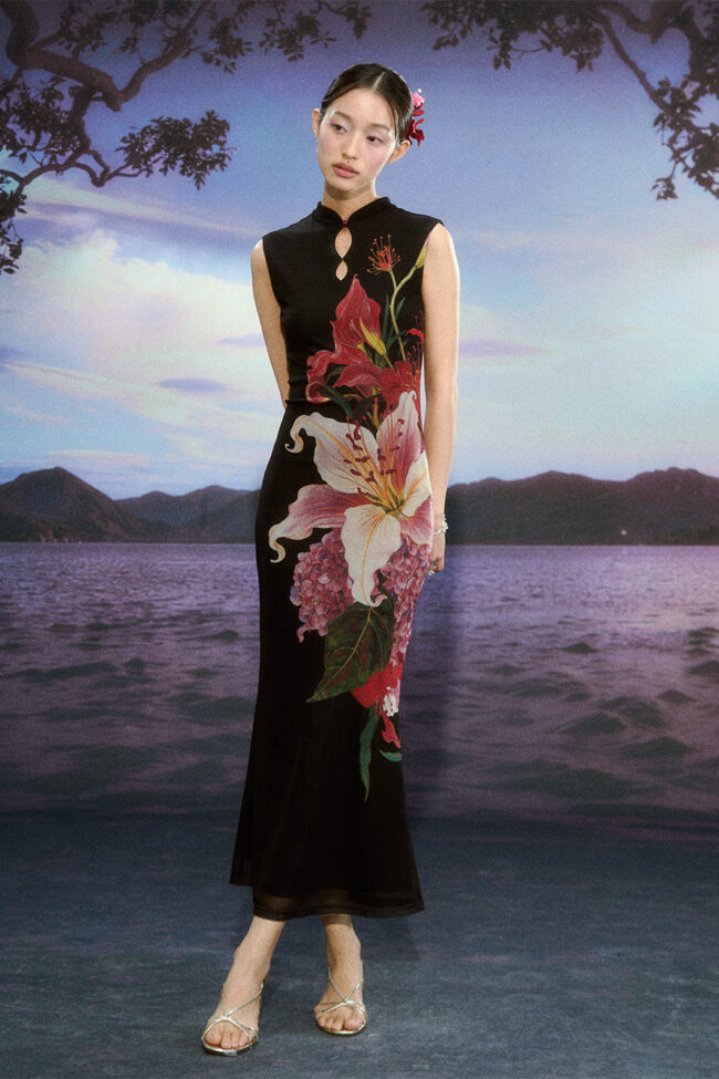 The Marlene Floral Gradient Mesh Cheongsam Dress Detail – La Rose Couture Dresses & Gowns