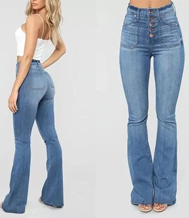 The Laure Washed Button Down High Waisted Denim Pants Detail – La Rose Couture Trousers & Skirts