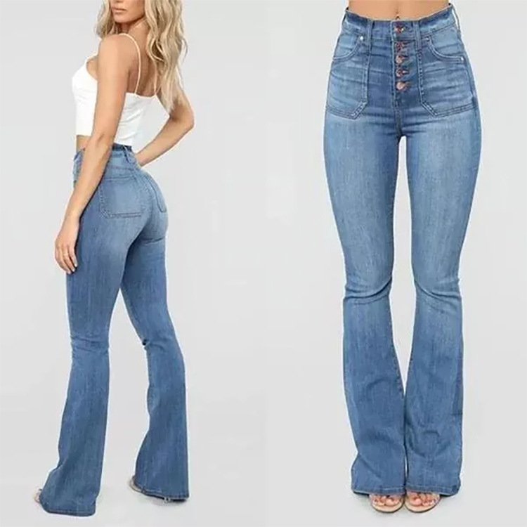 Washed button-down women's high-waisted denim pants - Image 3
