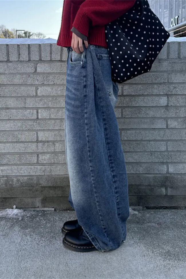 The Sylvie ‘s Retro Washed Wide Leg Buttoned Hem Denim Jeans Detail – La Rose Couture Trousers & Skirts