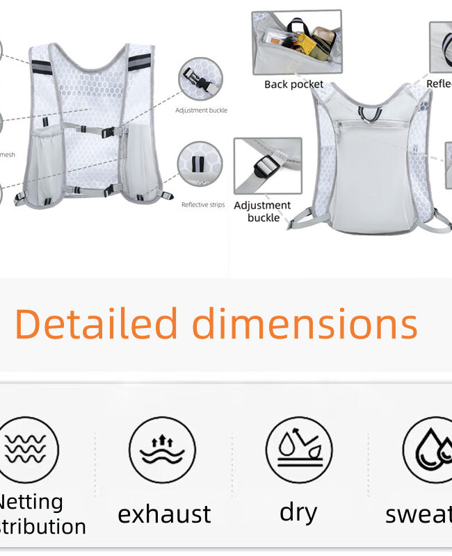 The Fabienne Outdoor Reflective Running Vest Ultra Light Multi Pocket Hiking Backpack Detail – La Rose Couture Handbags & Clutches