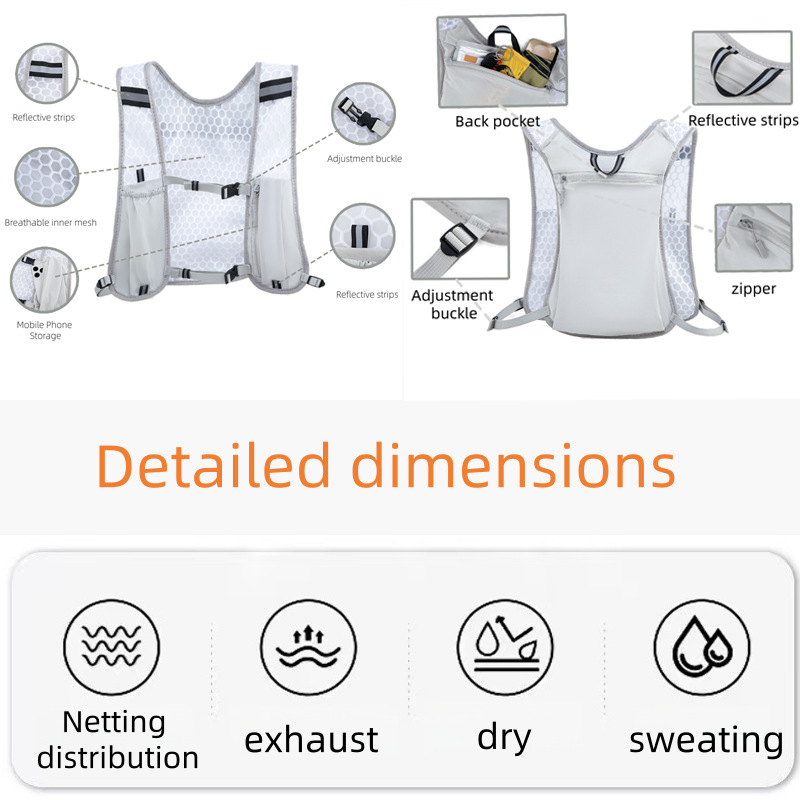 Outdoor Reflective Running Vest Ultra-Light Multi-Pocket Hiking Backpack - Image 4