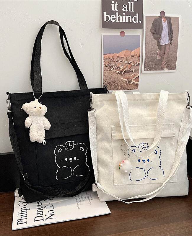 The Margot Bear Print Canvas Shoulder Bag – La Rose Couture Handbags & Clutches