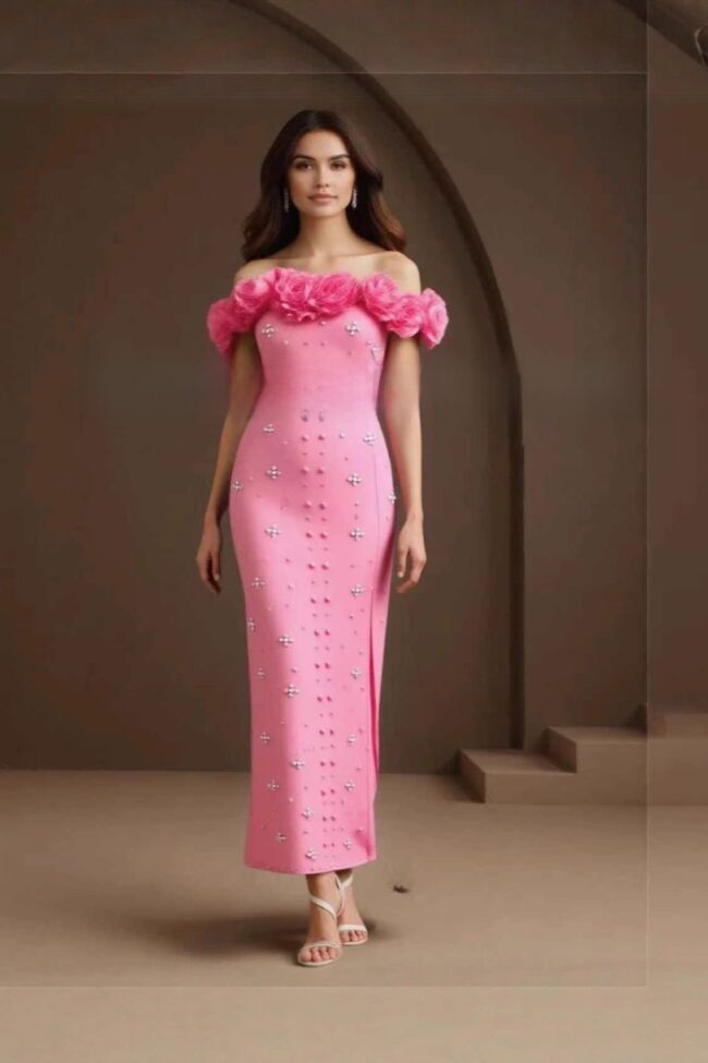 The Adele Pearl Embellished One Shoulder Bandage Dress – La Rose Couture Dresses & Gowns