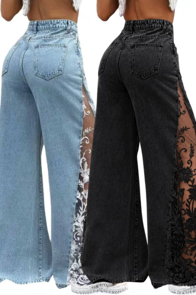 The Solene Stretch Denim Wide Leg Pants Detail – La Rose Couture Trousers & Skirts