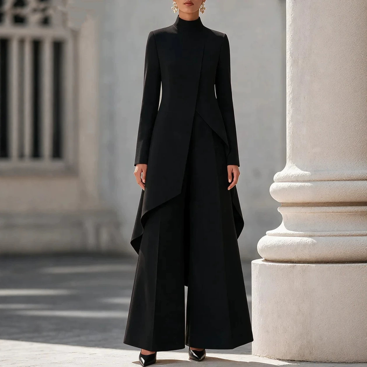 Womens Layered Wide-Leg Pants Set - Image 2