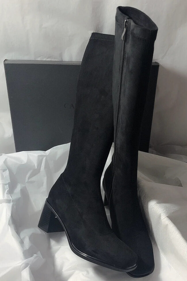 The Fleur Suede Chunky Heel Pointed Toe Long Boots Detail – La Rose Couture Shoes & Footwear