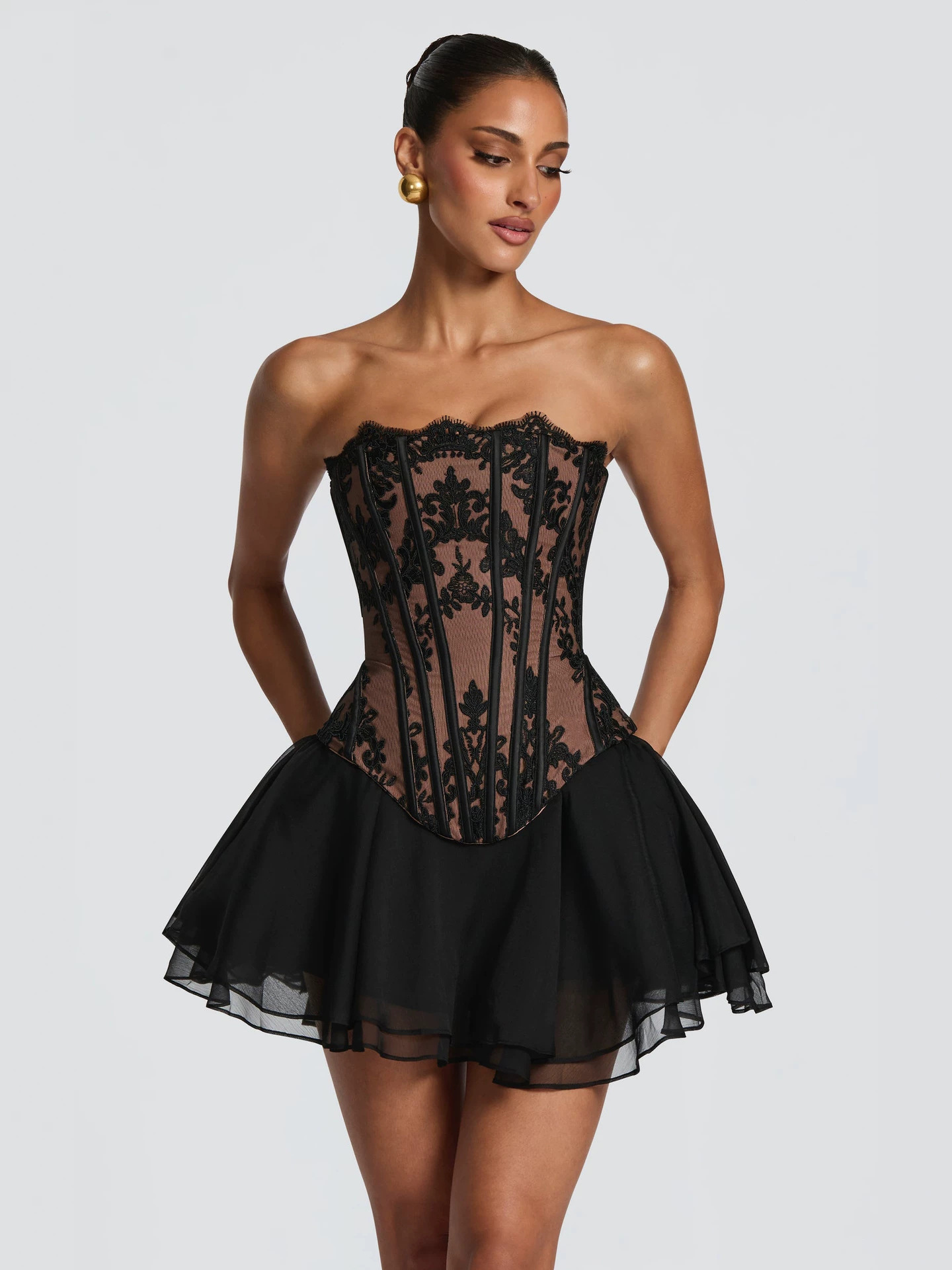 Strapless Lace Corset Two Piece Dress Set - Image 5