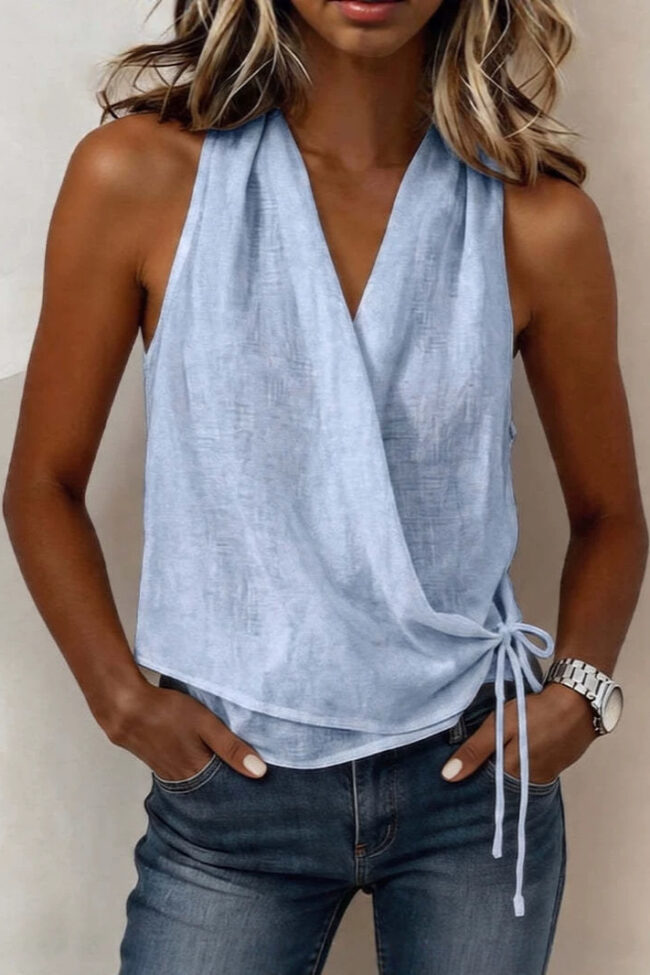 The Rosalie Sleeveless V Neck Tie Up Lightweight Knitted Tank Top – La Rose Couture Tops & Blouses