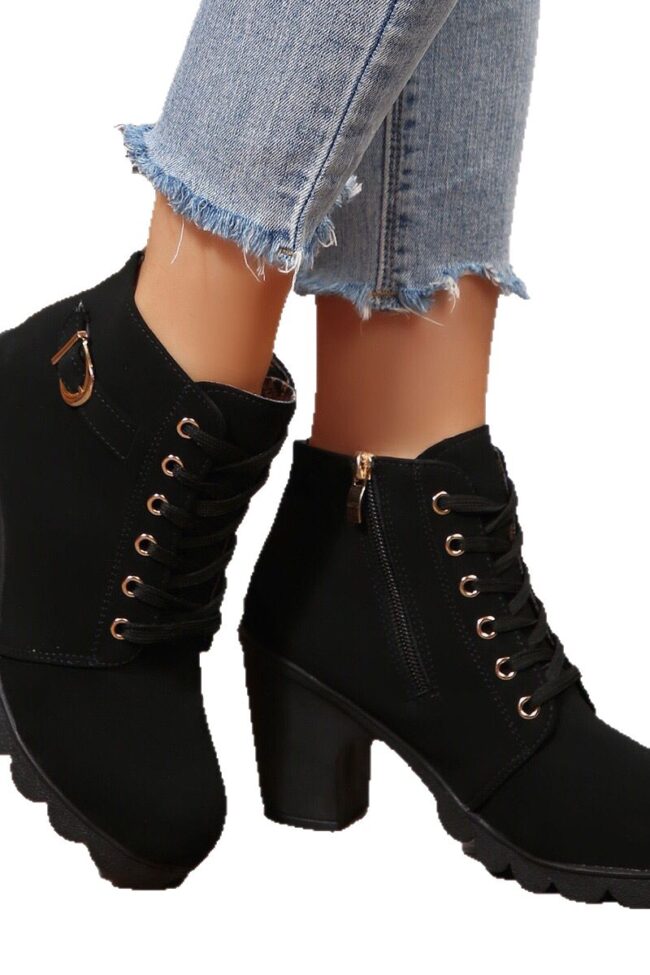 The Vivienne Chunky Heel Lace Up Ankle Boots Detail – La Rose Couture Shoes & Footwear