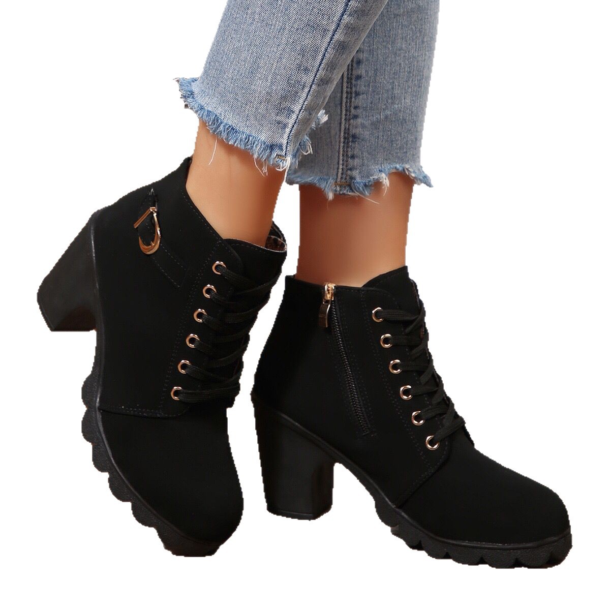 Women Chunky Heel Lace Up Ankle Boots - Image 3