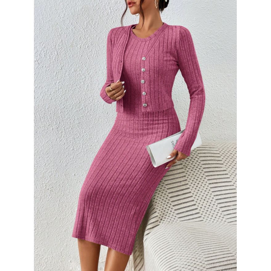 Women's French Style Knitted Dress and Coat Set - Image 4