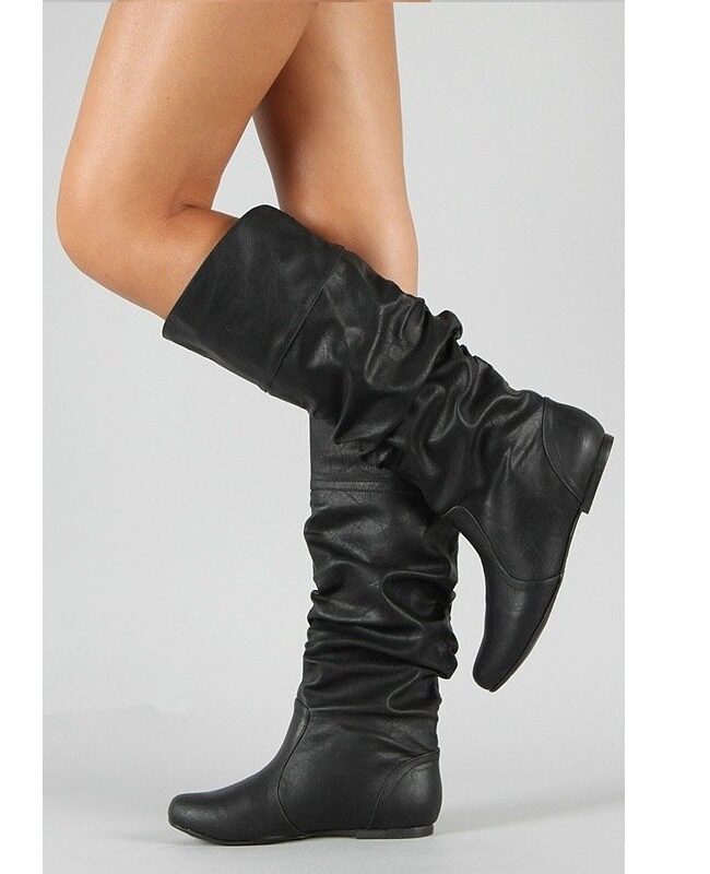 The Yvette Over the Knee Flat Boots Plus Size Inner Heightening Detail – La Rose Couture Shoes & Footwear