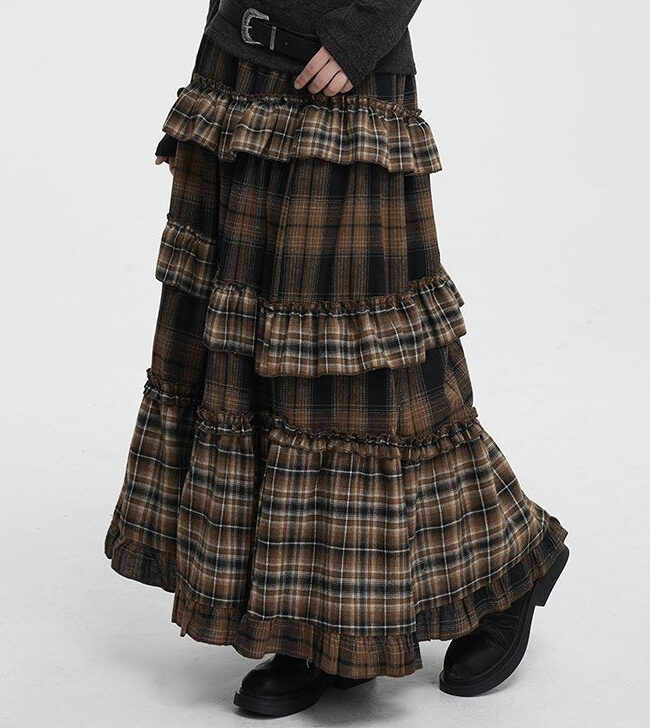 The Hermione Retro Plaid High Waisted Long Skirt with Irregular Hem Detail – La Rose Couture Trousers & Skirts