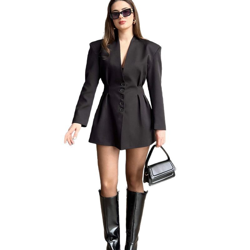 Womens V-Neck Button Front Long Sleeve Dress - Image 4