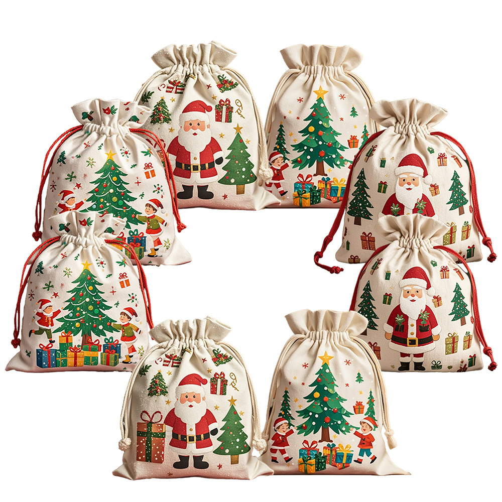 Christmas Cotton Drawstring Gift Bags for Parties - Image 3
