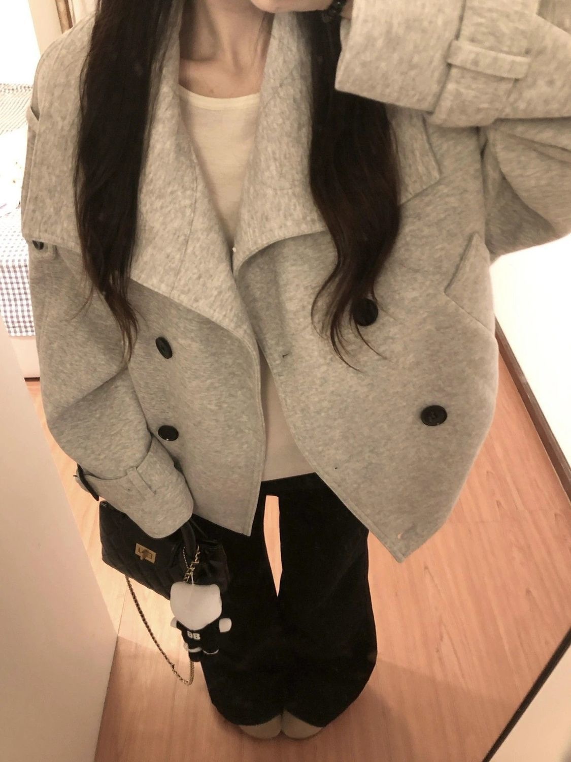 Lady's grey double-breasted winter coat