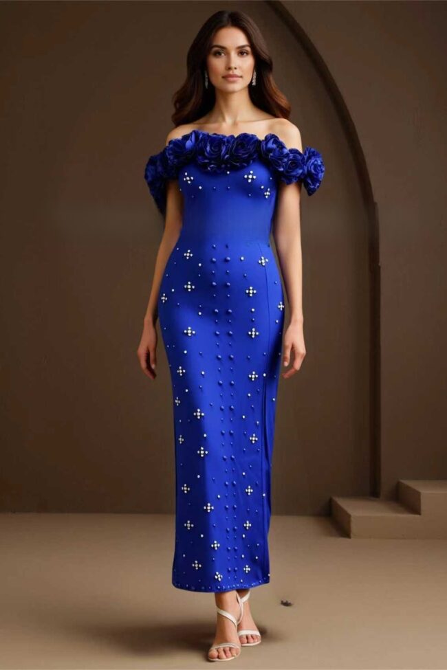 The Adele Pearl Embellished One Shoulder Bandage Dress Detail – La Rose Couture Dresses & Gowns