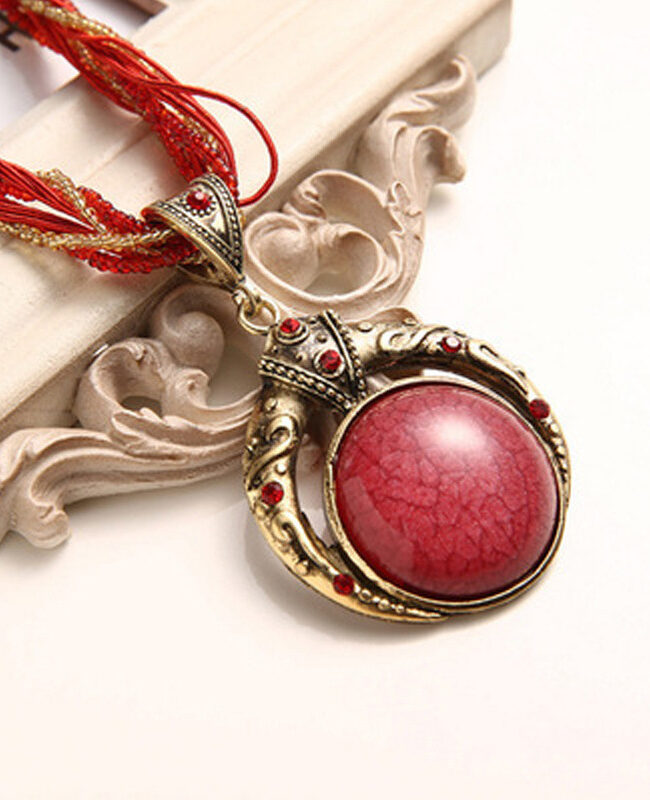 The Celine Vintage Braided Rope Pendant Necklace Bohemian Colorful Stone Jewelry – La Rose Couture Jewellery & Accessories