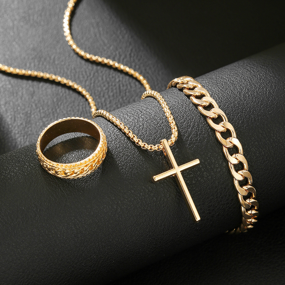 Cross Pendant Jewelry Set Necklace Bracelet Ring - Image 5