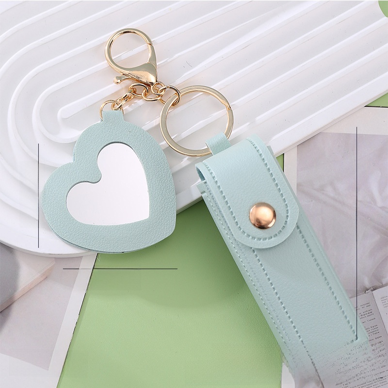 Portable PU Leather Lipstick Pouch with Mirror and Keychain