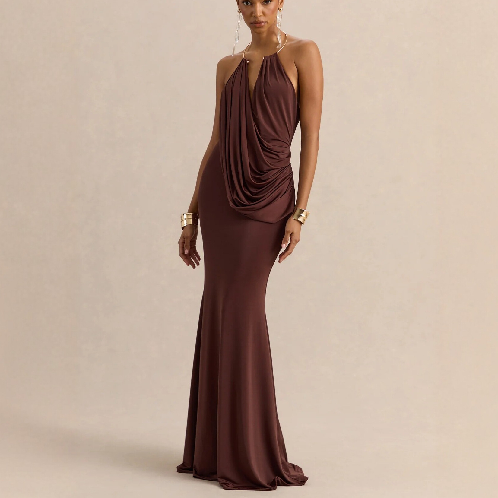 Womens Pleated Off-Shoulder Bodycon Dress