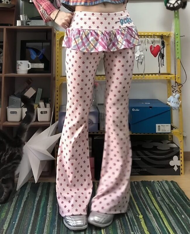 The Florine Star Pattern Flared Pants Detail – La Rose Couture Trousers & Skirts
