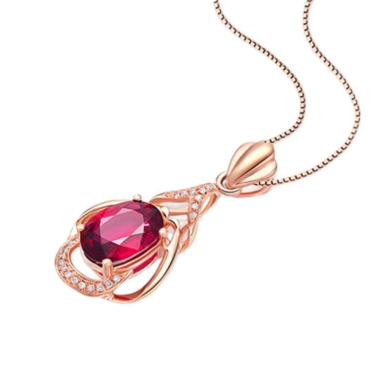 Rose Gold Plated Red Tourmaline Water Drop Gemstone Pendant Necklace with Chain - Image 5
