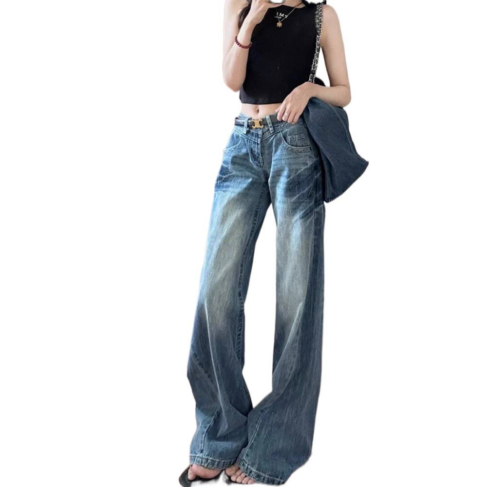 Vintage Washed Blue Wide-Leg Denim Pants - Image 2