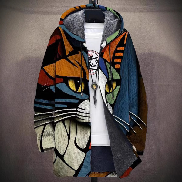Mens Digital Print Hooded Fleece Coat - Image 3