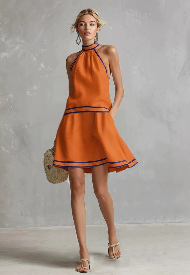 The Elodie Halter Neck Striped Trim Dress – La Rose Couture Dresses & Gowns