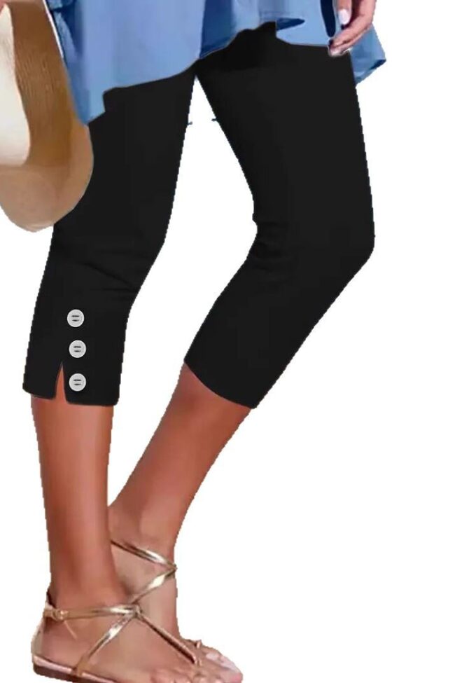 The Agathe Mid Thigh Elastic Buttoned Decorative Capri Pants Detail – La Rose Couture Trousers & Skirts
