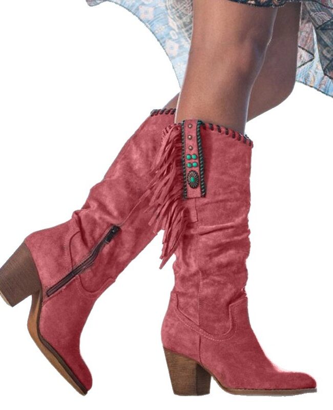 The Sibylle Suede Tassel Chunky Heel Boots Detail – La Rose Couture Shoes & Footwear