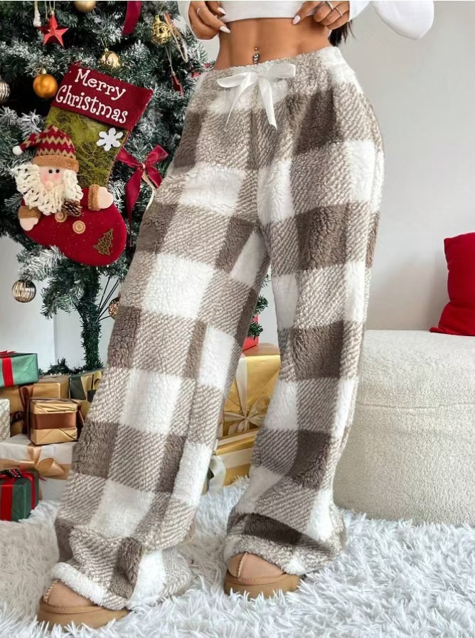 Womens Plaid Print Wide Leg Pants - Image 3