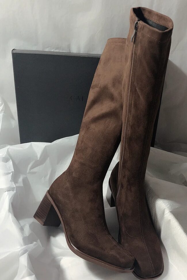 The Fleur Suede Chunky Heel Pointed Toe Long Boots – La Rose Couture Shoes & Footwear