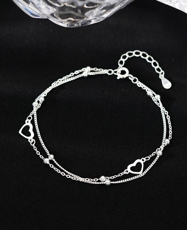 The Sixtine S925 Sterling Silver Double Layer Heart Pendant Bracelet Detail – La Rose Couture Jewellery & Accessories