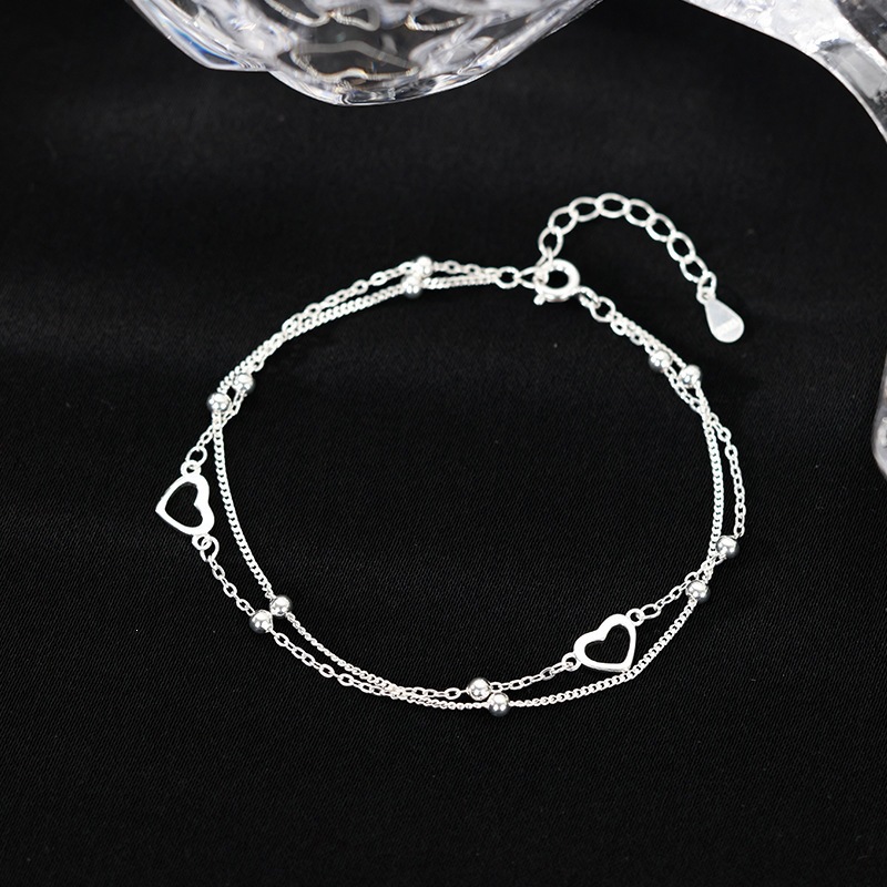 S925 Sterling Silver Double-Layer Heart Pendant Bracelet - Image 3