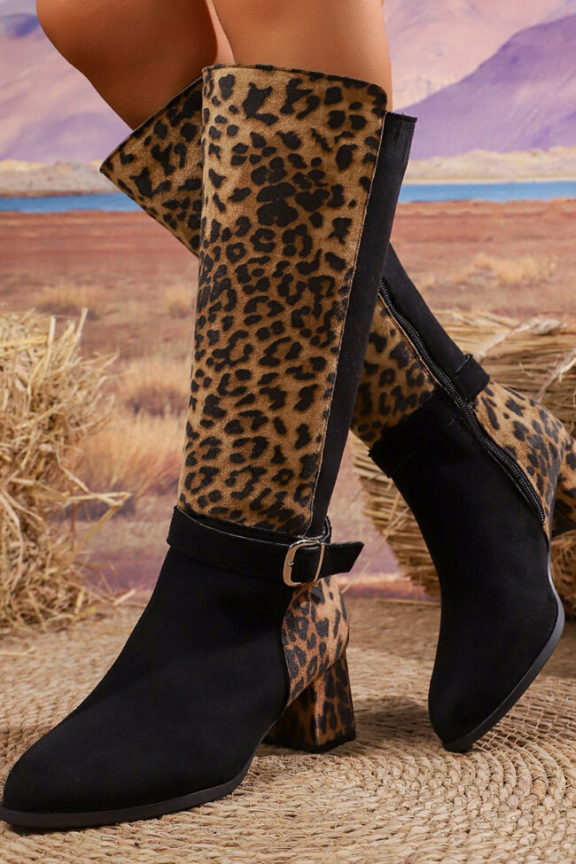The Romane Pointed Leopard Print Mid Heel Boots Belt Buckle High Detail – La Rose Couture Shoes & Footwear