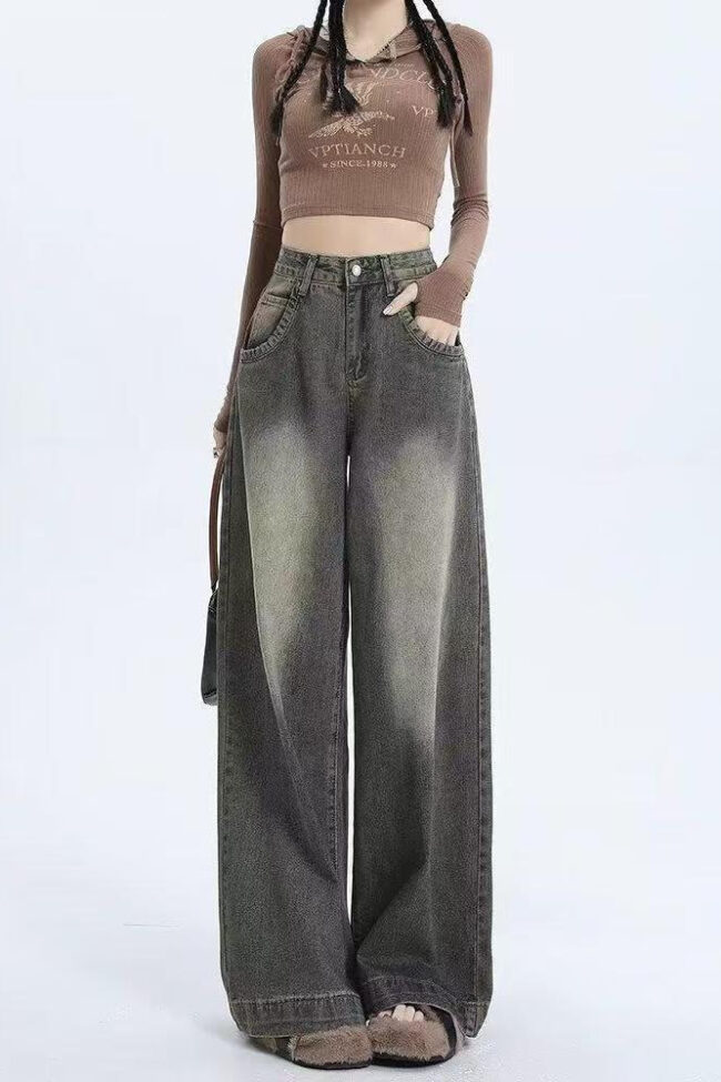 The Justine Gradient Wide Leg Floor Length Jeans Detail – La Rose Couture Trousers & Skirts