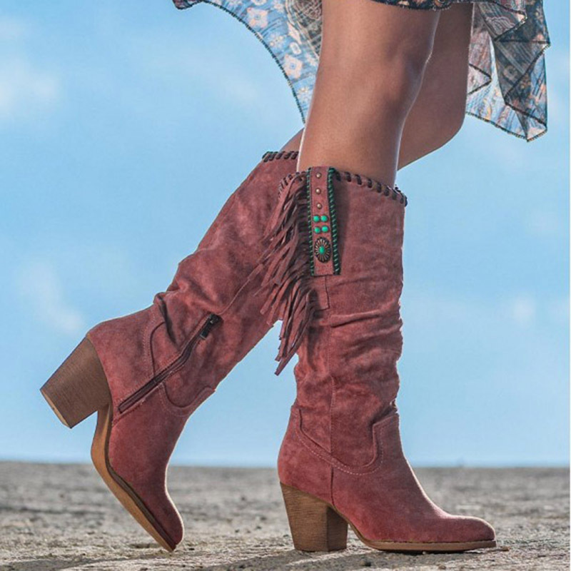 Women's high-heeled matte high-tassel boots - Image 5
